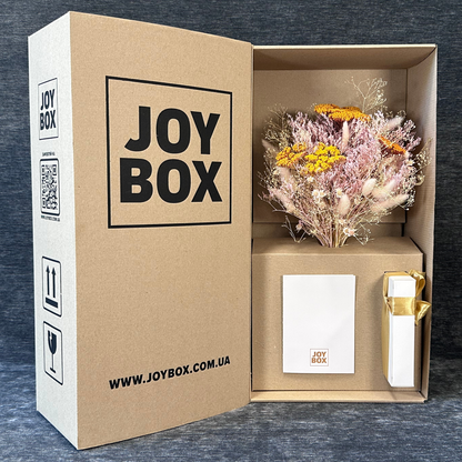 Подарунковий набір: букет із сухоцвітів та шоколадні цукерки JOY BOX "Лагідна мрія"