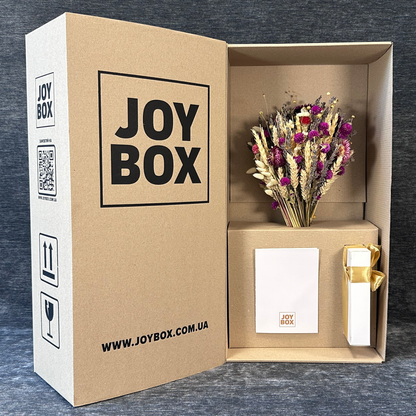 Подарунковий набір: букет із сухоцвітів та шоколадні цукерки JOY BOX "Оксамитовий схід"